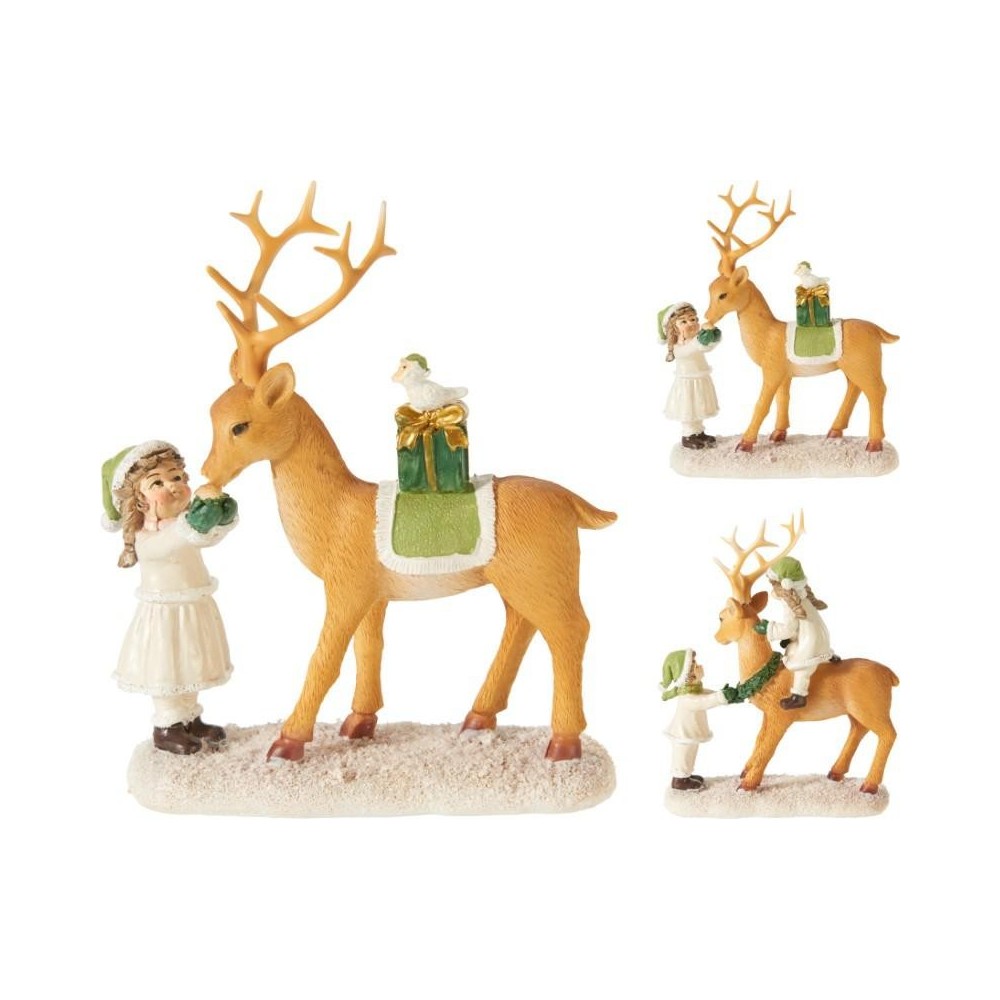 FIGURA RENNA E BAMBINA H.20 2 ASSORTITI